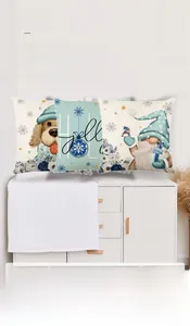 Détails de housses de coussin de Noël avec motifs de Golden Retriever et de nains