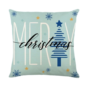 Housse de coussin de Noël bleu clair avec motif de sapin et texte Merry Christmas