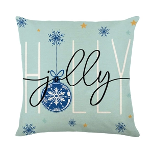 Housse de coussin Noël bleu avec motif Holly Jolly, flocons de neige et étoile dorée