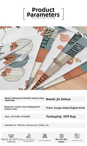 Detailed view of autumn pumpkin print waterproof placemat in sizes 32x21cm and 32x42cm