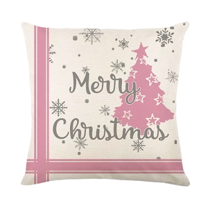 Nordic Christmas snowman pillowcase with pink tree and Merry Christmas text on white