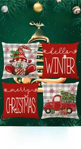Lot de 4 housses de coussin de Noël avec Père Noël, camion rouge et motifs de fêtes