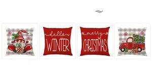 Lot de quatre housses de coussin de Noël avec motifs de gnome et camion vintage