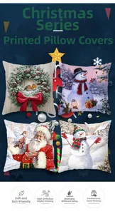 Set of 4 Christmas peach skin throw pillow covers featuring Santa and snowman prints