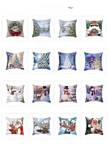 Detailed catalog of 16 decorative Christmas peach skin pillow covers with festive patterns