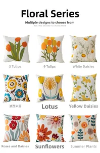 Detail view of 3x3 grid showing 9 floral embroidered cushion covers with vivid patterns