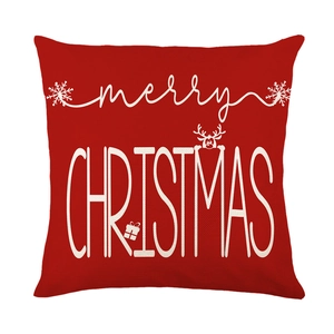 Housse de coussin de Noël rouge en polyester avec imprimés de rennes et flocons de neige