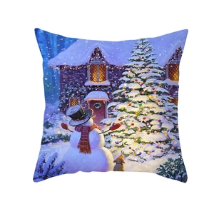 Christmas snowman and tree print peach skin pillowcase for festive home sofa decor