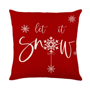 Housse de coussin de Noël rouge avec texte Let It Snow et motifs de flocons
