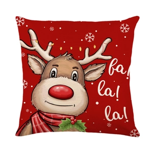 Christmas Reindeer Pillow Cover with red scarf and snowflake prints on polyester fabric