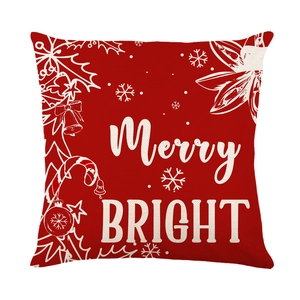 Red Christmas pillow cover with white Merry BRIGHT reindeer and snowflake patterns