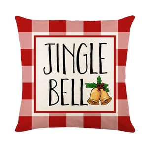 Christmas buffalo plaid pillow case with Jingle Bell print and golden bell design