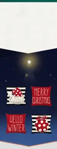 Set di quattro federe natalizie con stampe Merry Christmas e disegni di cappelli di Babbo Natale