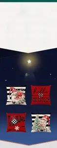 Detail view of four Christmas pillow cover designs featuring Santa and holiday motifs