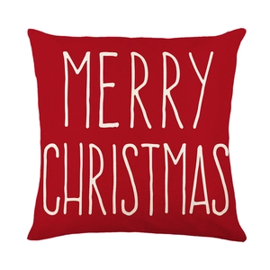 Fodera per cuscino natalizia rossa con stampa bianca Merry Christmas su sfondo bianco