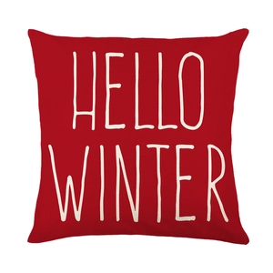 Federa natalizia rossa con stampa Hello Winter bianca su tessuto effetto lino