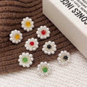 Daisy Flower Stud Earrings Faux Artificial Pearl Natural Stone Copper 14K Gold Plated With 925 Sterling Silver Earring Post