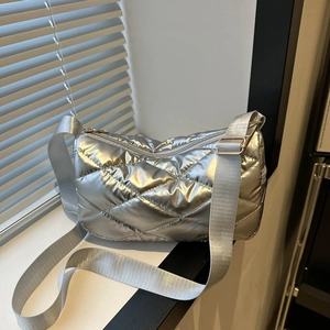 Sac Bandoulière Matelassé Puffer Pour Femmes Lustre Métallique Sac À Épaule Rembourré Sac À Main Tendance Style Coréen