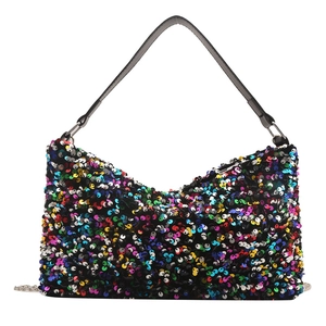 Fashionable crossbody bag with colorful sequins and elegant pearl chain strap for women