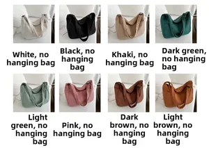Collage of corduroy tote bags in eight different colors including green pink and brown
