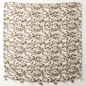 Lightweight cotton-feel leopard print scarf with soft tassels and khaki animal pattern