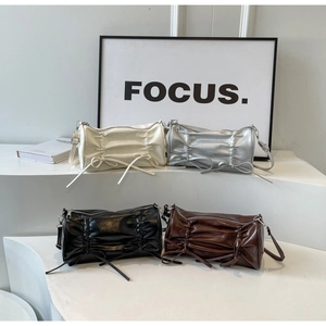 Fashionable ruched cylinder crossbody bags in four colors with decorative bow detail