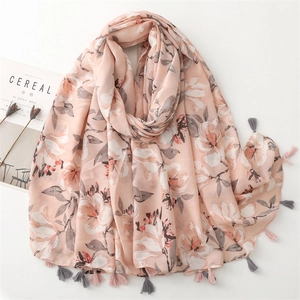 Sciarpa Donna con Stampa Floreale e Nappe Scialle in Poliestere Morbido Avvolgente Parasole Elegante Trama Spina di Pesce