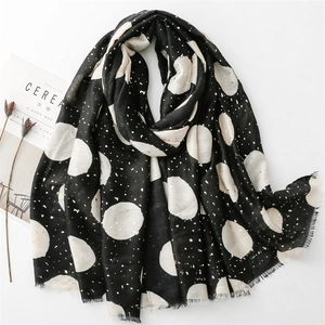 Large Polka Dot Gold Foil Bronzing Scarf Shawl Chic Cotton Polyester Blend Frayed Edge Warm Wrap For Women