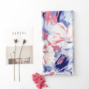 Floral print summer shawl with pink tassels for women, lightweight cotton linen wrap
