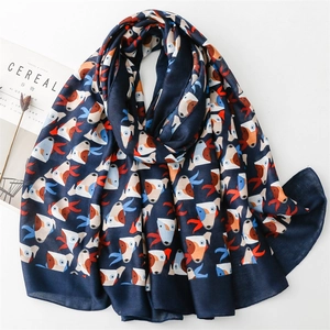 Women Cartoon Dog Print Polyester Long Scarf Lightweight Breathable Sun Protection Shawl Wrap For Beach Travel Outdoor