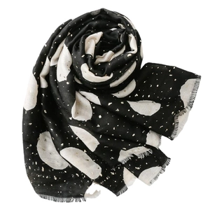 Polka dot cotton-linen blend scarf with gold foil accents and tassel edges