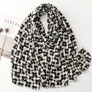 Floral Scarf For Women Lightweight Shawl Gold Foil Stamping Print Elegant Sunshade Wrap Frayed Edge