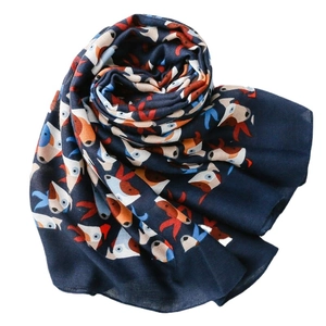 Navy blue cotton scarf featuring a colorful cartoon dog print for sun protection