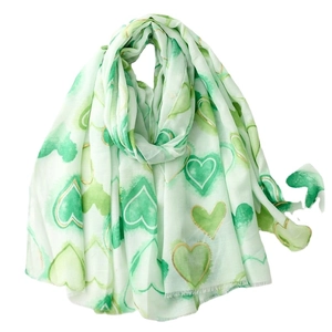 Mint green heart pattern cotton linen scarf with elegant gold foil accents for women