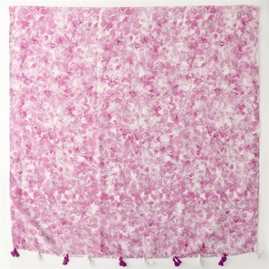 Pink floral lightweight square scarf with fringe tassels and watercolor pattern