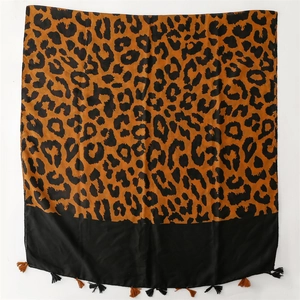 Fashion leopard print shawl with brown animal pattern and black tassel fringe
