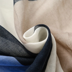 Macro view showing the soft texture and vibrant color block patterns of the scarf