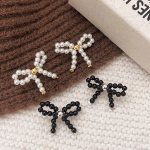 Handmade Beaded Bowknot Stud Earrings With 925 Sterling Silver Earring Post French Vintage Elegant Copper Jewelry For Women