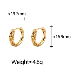 Detailed size view of gold wheat ear hoop earrings showing width and height measurements