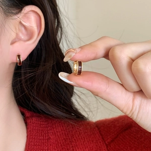 Créoles Rétro Françaises Émail Rouge Boucles D'oreilles Géométriques Rondes Cuivre Plaqué Or Bijoux Minimalistes Femmes