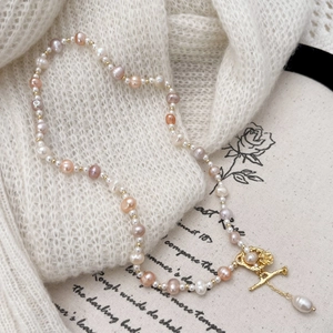 Retro Freshwater Pearl Necklace 14K Gold Plated Copper Rose Flower OT Clasp Waterdrop Pendant For Women High End Design