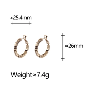Detailed size chart of gold geometric hoop earrings with block charms and measurements