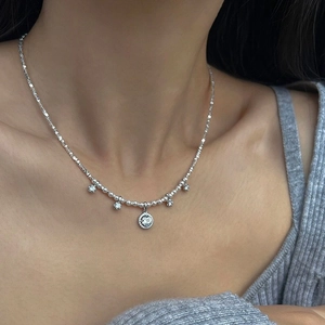 Elegant Copper Silver Plated Necklace With Imitation Artificial Pearls And Circular Zircon Pendants Women Fashion Accessories