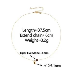 Specifications of gold beaded necklace with brown tiger eye stone and bean pendant