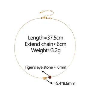 Minimalist 18K gold plated tiger eye stone heart pendant necklace for women