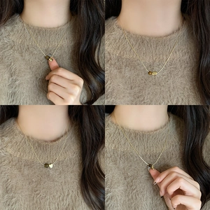 French Retro Tiger Eye Stone Pendant Necklace For Women Elegant Gold Plated Heart Bean Charm Jewelry