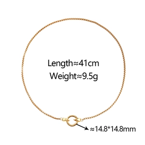 Detailed view of 18k gold plated necklace with 14.8mm spring clasp and 41cm length