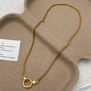 18k gold plated stainless steel box chain necklace with elegant round spring clasp