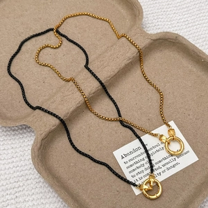 18k gold plated stainless steel box chain necklaces with large round spring clasps