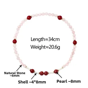 Detail eines Armbands aus rosa Naturstein und Muschelperlen, Länge 34cm, Gewicht 20,6g
